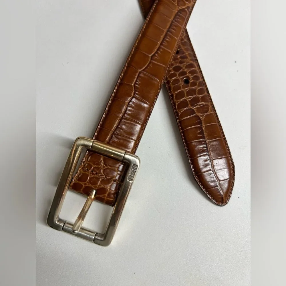 Lauren Ralph Lauren Brown Coqnac Italian Leather Belt Size M Crocodile Print